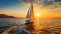 Sunset Serenade: A Majestic Sailing Yacht Bathed in Golden Glow