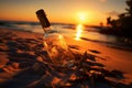 Sunset serenade message in a bottle washed ashore, romantic setting