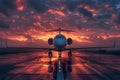 Sunset Serenade: A Private Jet\'s Runway Repose. Concept Private Jet, Sunset, Serenade, Runway, Royalty Free Stock Photo