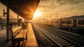 Sunset Serenade - A Romantic Train Stop at the Railway Station, generative ai