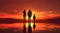 Sunset Serenade: Silhouetted Happy Family Embracing Love