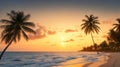 Sunset Serenity: Beautiful Beach with Coconut Trees.