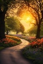 Sunset Serenity: A Dreamy Journey Through a Floral Forest