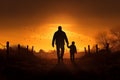Sunset serenity father and son silhouettes share a poignant moment