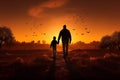 Sunset serenity father and son silhouettes share a poignant moment