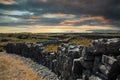 Sunset Settles over Miles of Stonewalls which Weave throughout the Irish Landscape Royalty Free Stock Photo