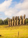 Seven moai of Ahu Akivi, Easter Island, Chile Royalty Free Stock Photo