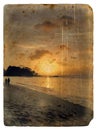 Sunset, Seychelles. Old postcard.