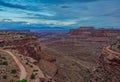 Sunset in shafer Trail Road switchbacks in Canyonlands National Park Royalty Free Stock Photo