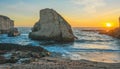 Sunset at Shark Fin Bay, beautiful beach landscape on the coast of the California Highway, ocean, rocks, aerial view Royalty Free Stock Photo