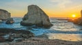 Sunset at Shark Fin Bay, beautiful beach landscape on the coast of the California Highway, ocean, rocks, aerial view Royalty Free Stock Photo