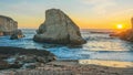 Sunset at Shark Fin Bay, beautiful beach landscape on the coast of the California Highway, ocean, rocks, aerial view Royalty Free Stock Photo