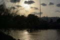 Sunset in Shavit anchorage on the banks of the Kishon River. View on Haifa.