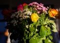 Sunset shines on colorful bouquet of flowers