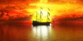 Sunset, ship on the background of the setting sun Royalty Free Stock Photo