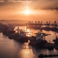 Sunset at the Shipping Port: A Bustling Hub of International Trade