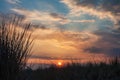 Sunset on shore of the Baltic Sea in Warnemuende, Germany