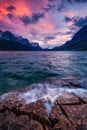 Sunset on the shore of St Mary Lake in Glacier National Park Royalty Free Stock Photo