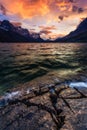 Sunset on the shore of St Mary Lake in Glacier National Park, Mo Royalty Free Stock Photo