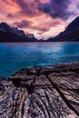 Sunset on the shore of St Mary Lake in Glacier National Park, Mo