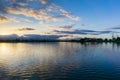 Sunset at Shoreline Lake Park, Mountain View, Silicon Valley, San Francisco bay, California Royalty Free Stock Photo