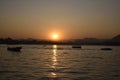 Sunset shot boating at fatehsagar lake, udaipur Royalty Free Stock Photo