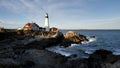 Sunset shot of cape elizabeth lighthouse in portland, maine Royalty Free Stock Photo