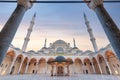 Courtyard of modern Grand Camlia Mosque, or Buyuk Camlica Camii, located in Camlica hill in Uskudar, Istanbul, Turkey