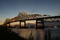 Sunset from the river bank at Interstate 10 crossing the Mississippi River in Baton Rouge Royalty Free Stock Photo