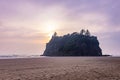 sunset over hazy cloudy skys at ruby beach Royalty Free Stock Photo