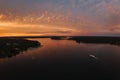 sunset shot of the Wannsee in Berlin with sailing boats Royalty Free Stock Photo