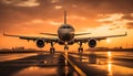 Sunset silhouette of airplane taking off at dusk generated by AI Royalty Free Stock Photo