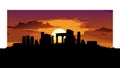 Sunset Silhouette of Ancient Temple Ruins or Colonnade, vector design Generative AI Royalty Free Stock Photo
