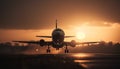 Sunset silhouette of commercial airplane taking off generated by AI Royalty Free Stock Photo