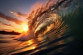 Sunset Silhouette Of A Cresting Wave Against A Vibrant Sky. Generative AI Royalty Free Stock Photo