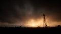 Sunset Silhouette Of Industrial Tower Against Dramatic Sky. Capturing The Intersection Of Nature And Industry Royalty Free Stock Photo