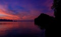 Sunset red violet light reflection at sea water Royalty Free Stock Photo