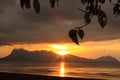 Sunset at with silhouette of Mount Santubong form Bako National Park in Sarawak Malaysia