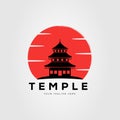 sunset and silhouette pagoda temple logo vector illustration design