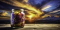 Sunset Silhouette of Pickled Cabbage A Culinary Masterpiece Captured in Dramatic Light Highlighting the Texture and Royalty Free Stock Photo