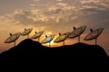 Sunset Silhouette Satellite dish on hill Royalty Free Stock Photo