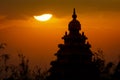 Sunset silhouette of shore temple, Mahabalipuram, Tamil Nadu Royalty Free Stock Photo