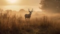 Sunset silhouette stag grazes in tranquil meadow, beauty in nature generated by AI Royalty Free Stock Photo