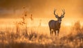 Sunset silhouette stag grazing in tranquil meadow, surrounded by nature generated by AI Royalty Free Stock Photo