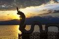 Sunset and silhouette statue dragon