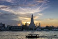 Sunset silhouette of Wat Arun & x28;Temple of Dawn& x29; is the famous lan
