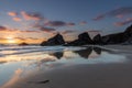 Sunset and Silhouettes, Bedruthan Steps, Cornwall Royalty Free Stock Photo