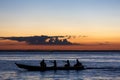 Sunset and silhouettes on boat cruising the Amazon River, Brazil Royalty Free Stock Photo