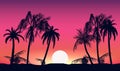 Sunset and silhouettes of palm trees. Tropical beach on background pink setting sun. Royalty Free Stock Photo