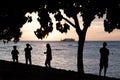 Sunset silhouettes by the sea Royalty Free Stock Photo